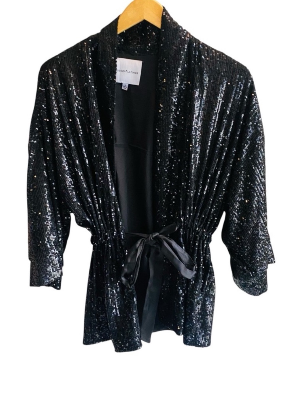 GIBSON LATIMER Women's Black Sequin Formal Kimono Jacket